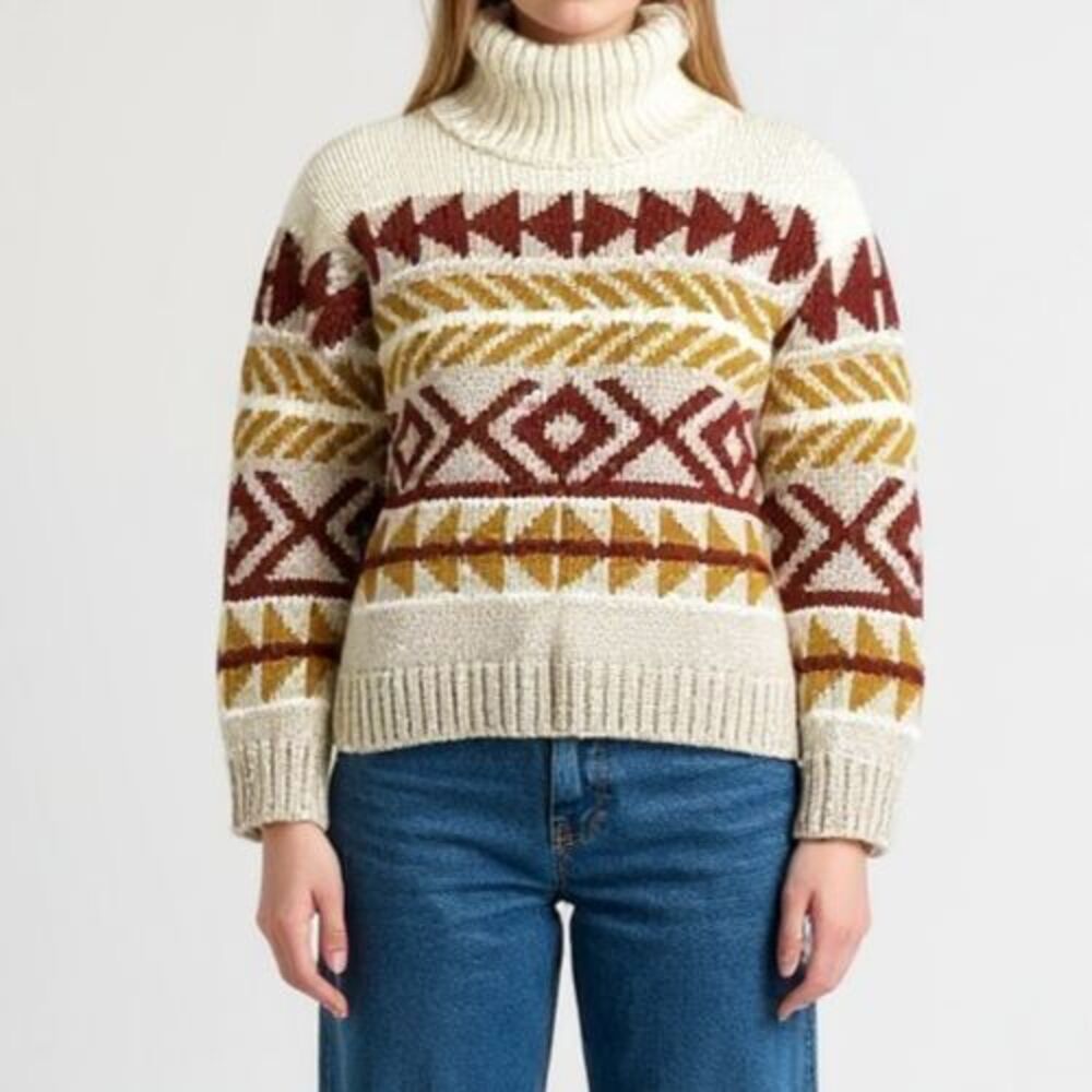 Elsamanda Anthropologie Pullover Aztec Alpaca Blend Sweater Small Turtleneck